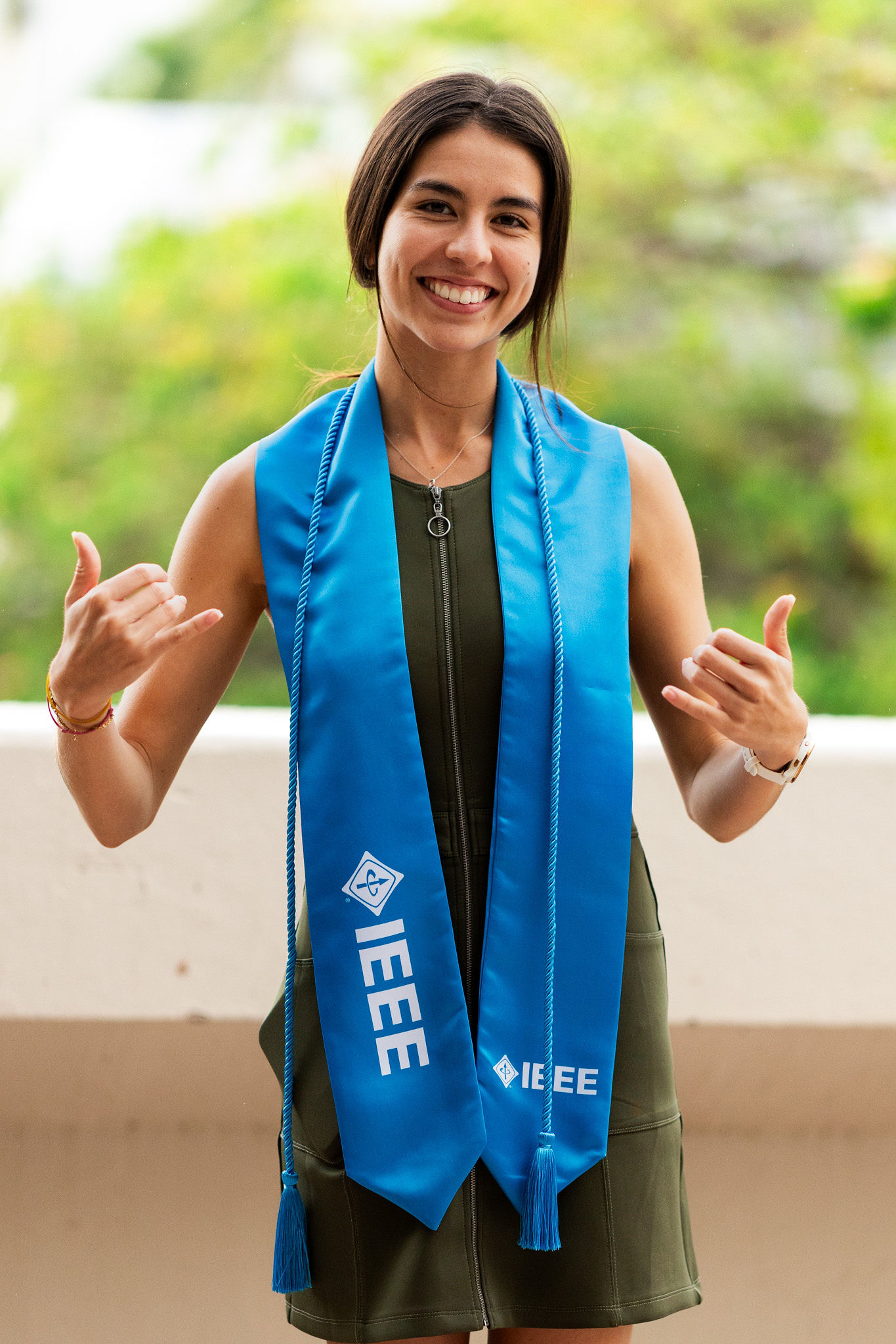 IEEE graduates wearing blue IEEE graduation regalia